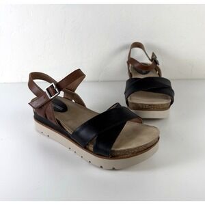 JOSEF SEIBEL Clea Black & Tan Platform Sandal Womens Size EU 41 US 9-9.5 Comfort